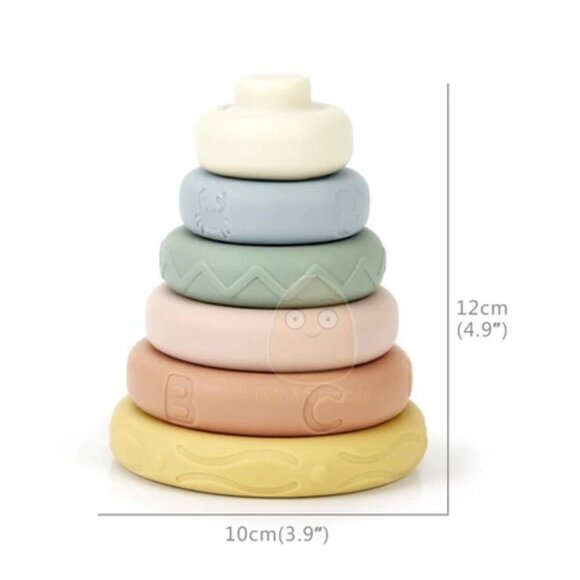 Mini Tudou Silicone 6 Pcs Stacking & Nesting Circle Toy Pastel - Picture 4 of 9